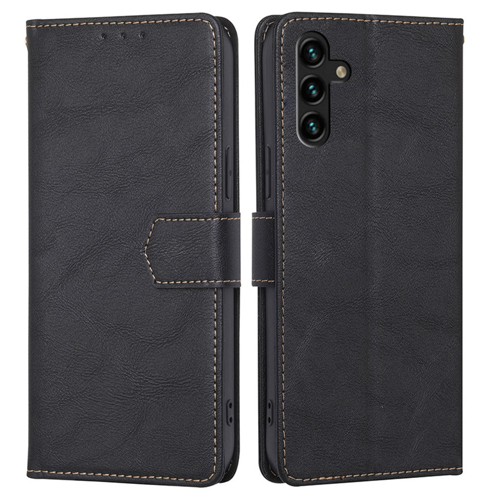 For Samsung Galaxy A04s 4G (164.7 x 76.7 x 9.1 mm) Cowhide Texture PU Leather Phone Stand Wallet Case RFID Blocking Magnetic Clasp Well-protected Cover