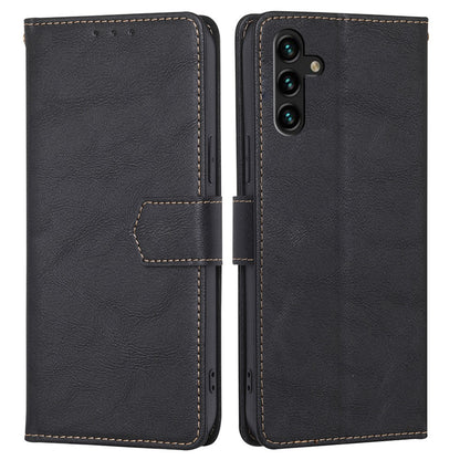 For Samsung Galaxy A04s 4G (164.7 x 76.7 x 9.1 mm) Cowhide Texture PU Leather Phone Stand Wallet Case RFID Blocking Magnetic Clasp Well-protected Cover
