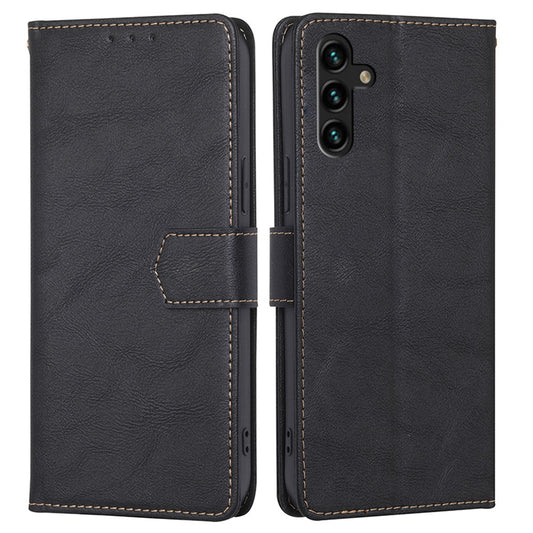 For Samsung Galaxy A04s 4G (164.7 x 76.7 x 9.1 mm) Cowhide Texture PU Leather Phone Stand Wallet Case RFID Blocking Magnetic Clasp Well-protected Cover