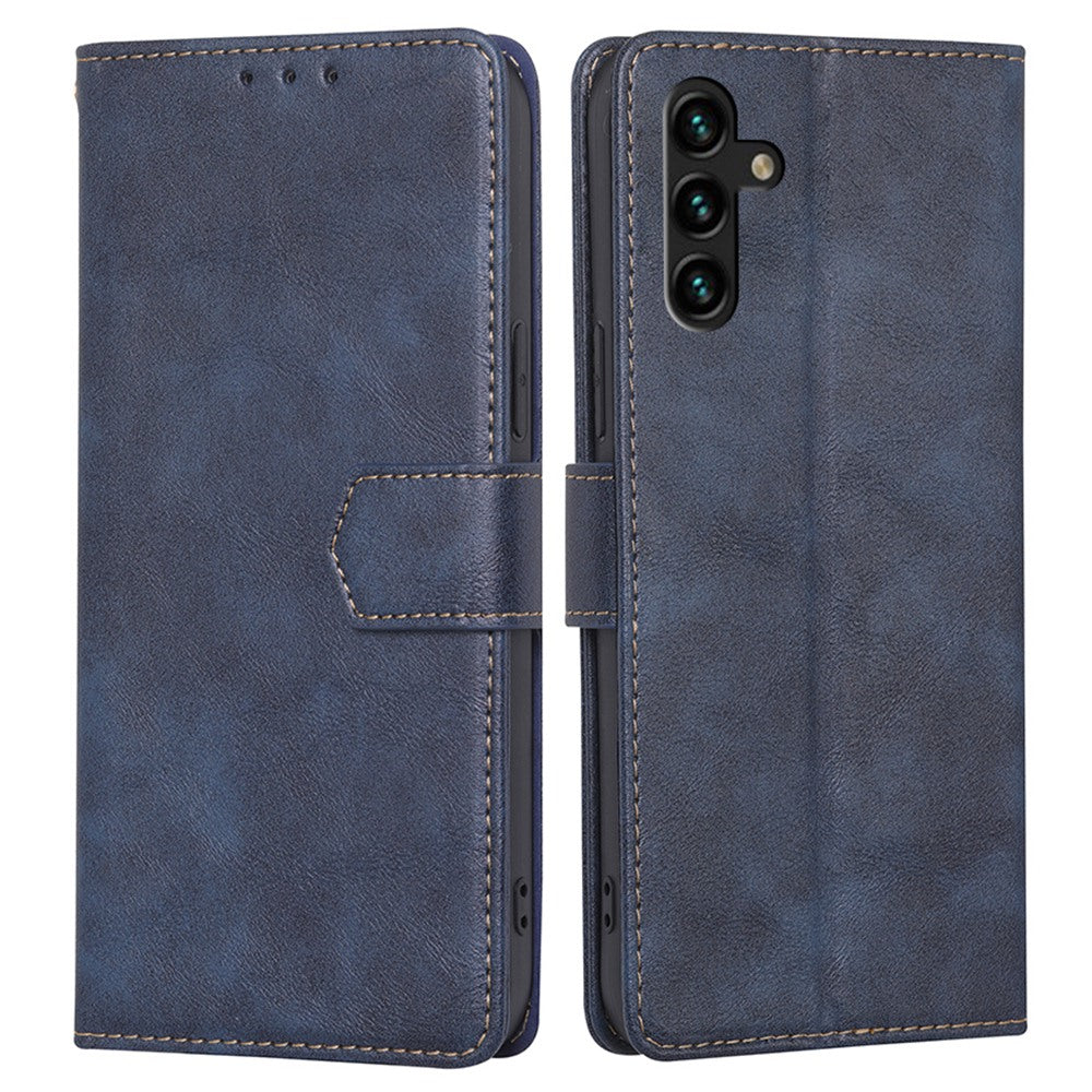 For Samsung Galaxy A04s 4G (164.7 x 76.7 x 9.1 mm) Cowhide Texture PU Leather Phone Stand Wallet Case RFID Blocking Magnetic Clasp Well-protected Cover