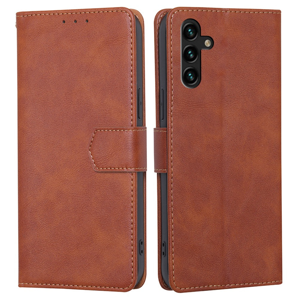 For Samsung Galaxy A04s 4G (164.7 x 76.7 x 9.1 mm) Cowhide Texture PU Leather Phone Stand Wallet Case RFID Blocking Magnetic Clasp Well-protected Cover