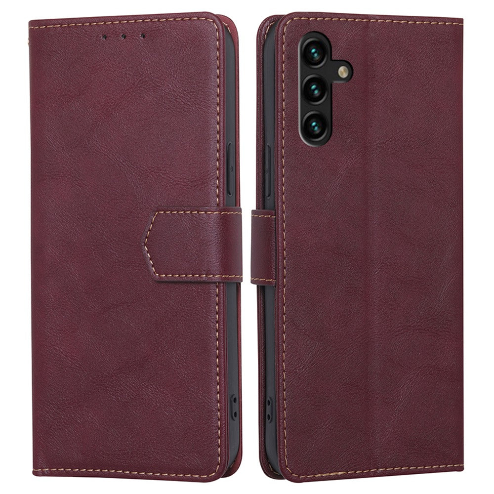 For Samsung Galaxy A04s 4G (164.7 x 76.7 x 9.1 mm) Cowhide Texture PU Leather Phone Stand Wallet Case RFID Blocking Magnetic Clasp Well-protected Cover