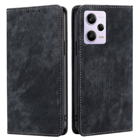 RFID Blocking Wallet Phone Case for Xiaomi Redmi Note 12 Pro 5G, Stand Function PU Leather Magnetic Phone Flip Cover