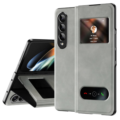 For Samsung Galaxy Z Fold3 5G Nappa Texture PU Leather + PC Phone Stand Case View Window Design Full Protection Cover