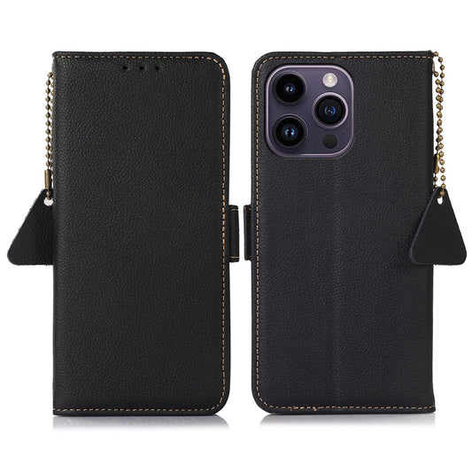 TJ Genuine Cowhide Leather Phone Case for iPhone 13 Pro 6.1 inch, Shockproof RFID Blocking Wallet Cell Phone Stand Cover