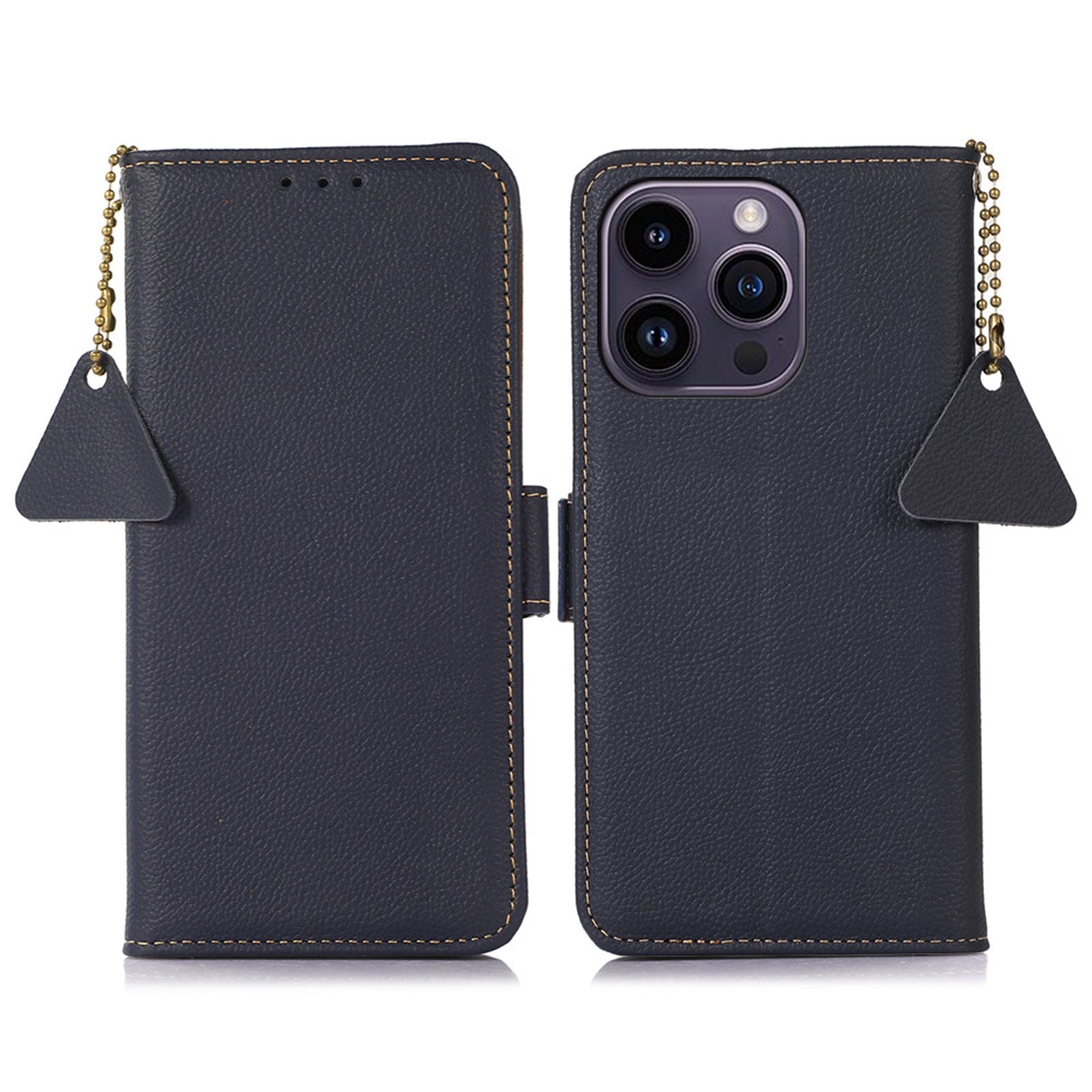 TJ Genuine Cowhide Leather Phone Case for iPhone 13 Pro 6.1 inch, Shockproof RFID Blocking Wallet Cell Phone Stand Cover