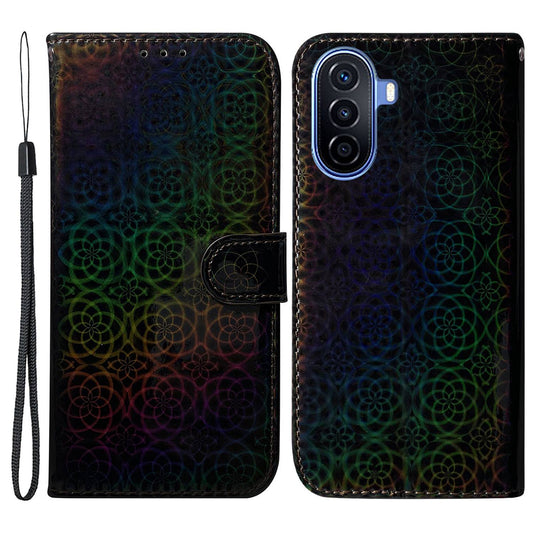 For Huawei nova Y70 Plus 4G Dazzling Flower Pattern Flip Phone Case PU Leather Magnetic Clasp Book Stand Wallet Phone Cover with Strap