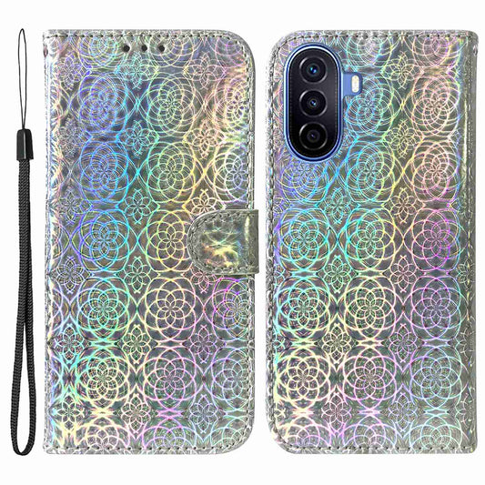 For Huawei nova Y70 Plus 4G Dazzling Flower Pattern Flip Phone Case PU Leather Magnetic Clasp Book Stand Wallet Phone Cover with Strap