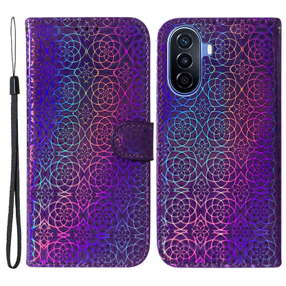 For Huawei nova Y70 Plus 4G Dazzling Flower Pattern Flip Phone Case PU Leather Magnetic Clasp Book Stand Wallet Phone Cover with Strap
