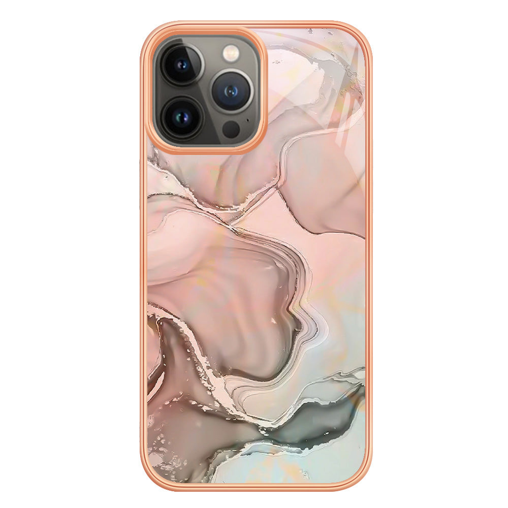 For iPhone 13 Pro 6.1 inch YB IMD Series-16 Style E Marble Pattern Phone Case Electroplating Frame IMD 2.0mm TPU Scratch-Proof Protective Cover 