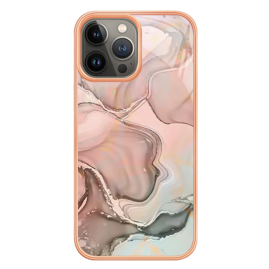 For iPhone 13 Pro 6.1 inch YB IMD Series-16 Style E Marble Pattern Phone Case Electroplating Frame IMD 2.0mm TPU Scratch-Proof Protective Cover 