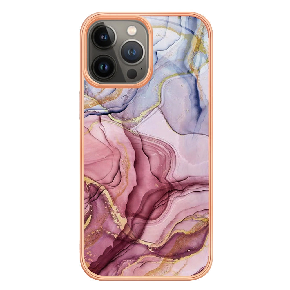 For iPhone 13 Pro 6.1 inch YB IMD Series-16 Style E Marble Pattern Phone Case Electroplating Frame IMD 2.0mm TPU Scratch-Proof Protective Cover 