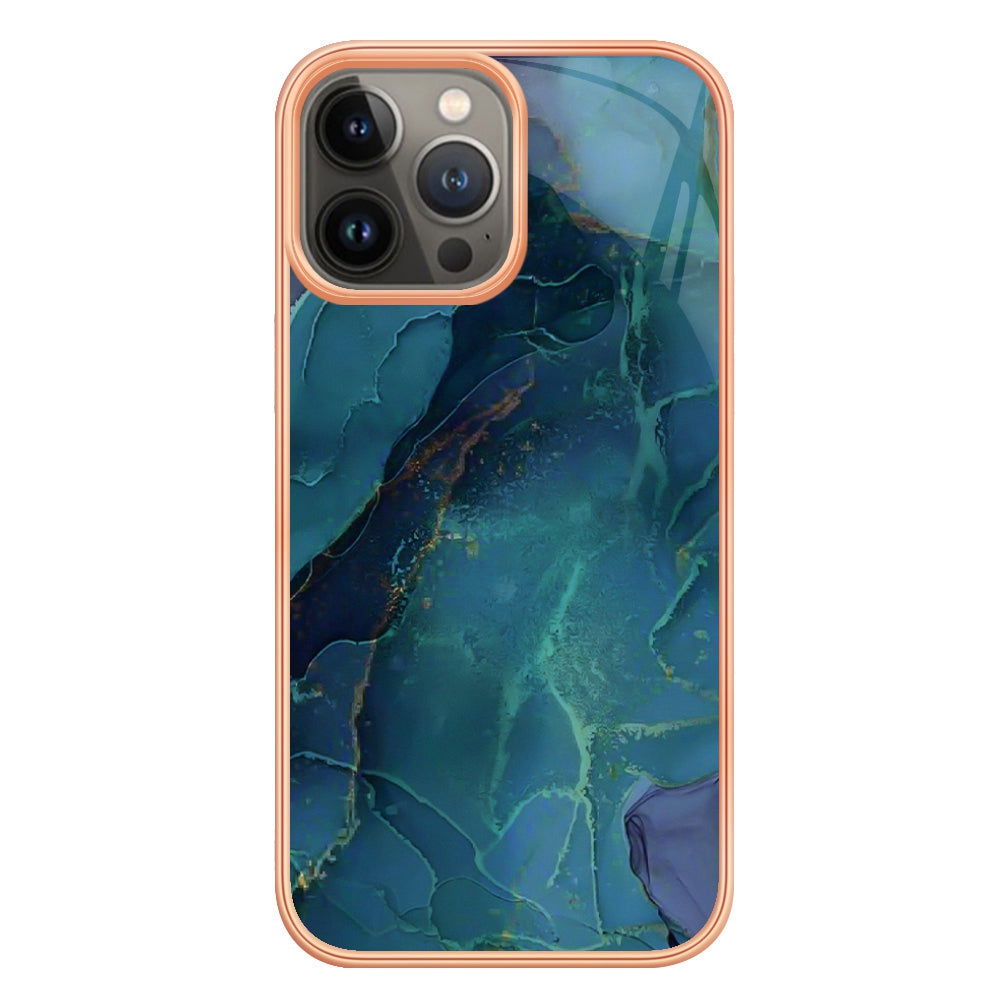 For iPhone 13 Pro 6.1 inch YB IMD Series-16 Style E Marble Pattern Phone Case Electroplating Frame IMD 2.0mm TPU Scratch-Proof Protective Cover 