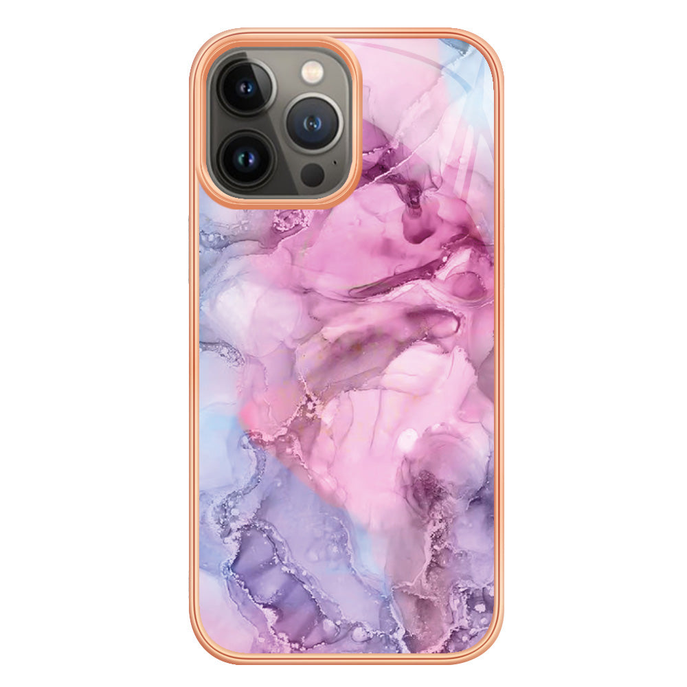 For iPhone 13 Pro 6.1 inch YB IMD Series-16 Style E Marble Pattern Phone Case Electroplating Frame IMD 2.0mm TPU Scratch-Proof Protective Cover 