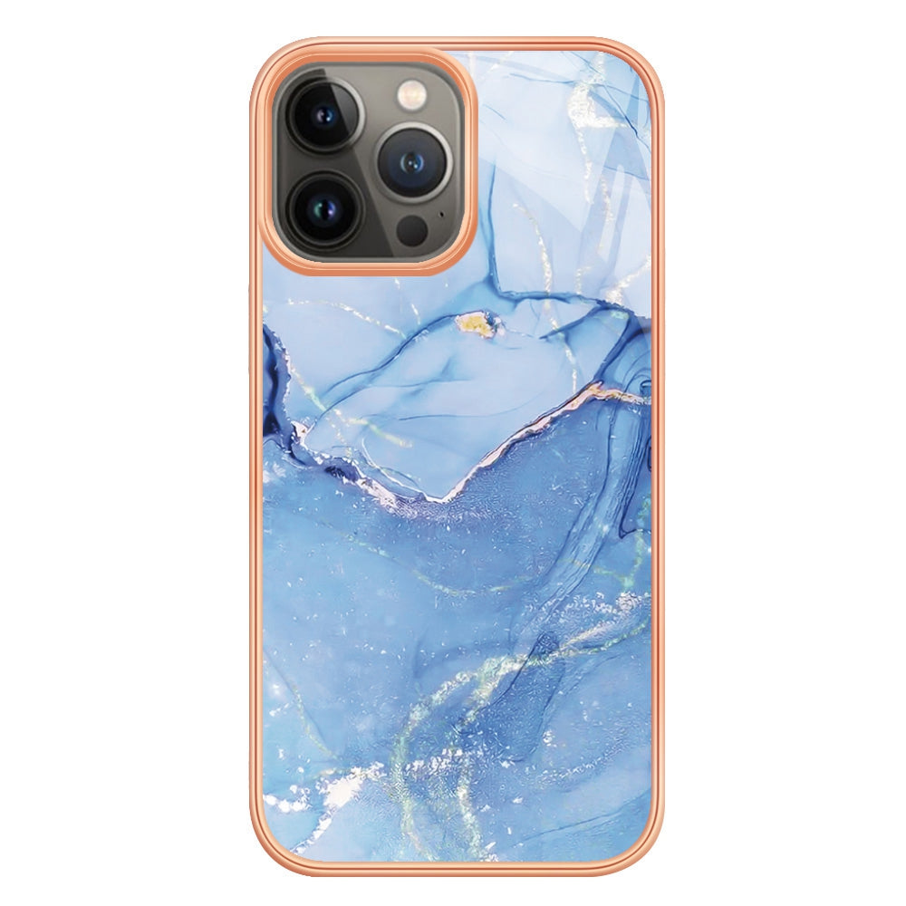 For iPhone 13 Pro 6.1 inch YB IMD Series-16 Style E Marble Pattern Phone Case Electroplating Frame IMD 2.0mm TPU Scratch-Proof Protective Cover 