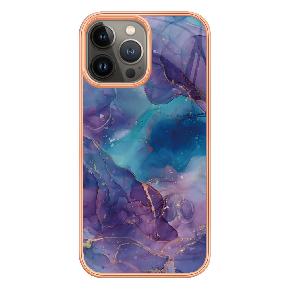 For iPhone 13 Pro 6.1 inch YB IMD Series-16 Style E Marble Pattern Phone Case Electroplating Frame IMD 2.0mm TPU Scratch-Proof Protective Cover 
