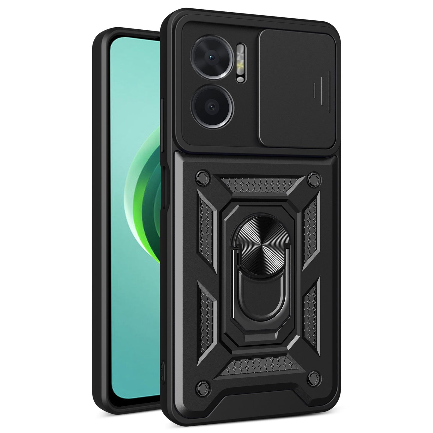 Bump Proof Phone Case for Xiaomi Redmi Note 11E 5G / Redmi 10 5G / 10 Prime+ 5G, PC + TPU Protective Back Cover with Slide Camera Protector and Ring Kickstand