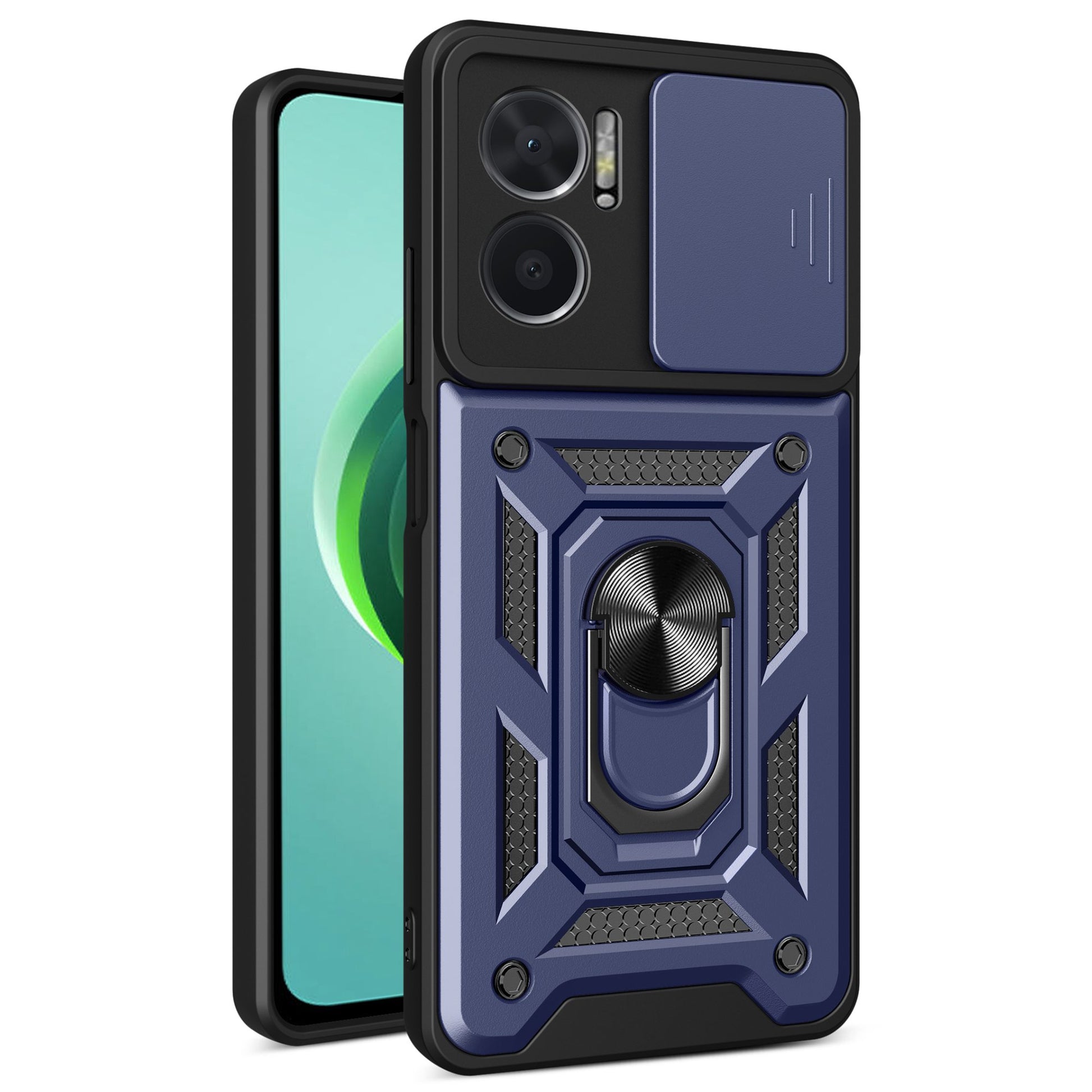 Bump Proof Phone Case for Xiaomi Redmi Note 11E 5G / Redmi 10 5G / 10 Prime+ 5G, PC + TPU Protective Back Cover with Slide Camera Protector and Ring Kickstand