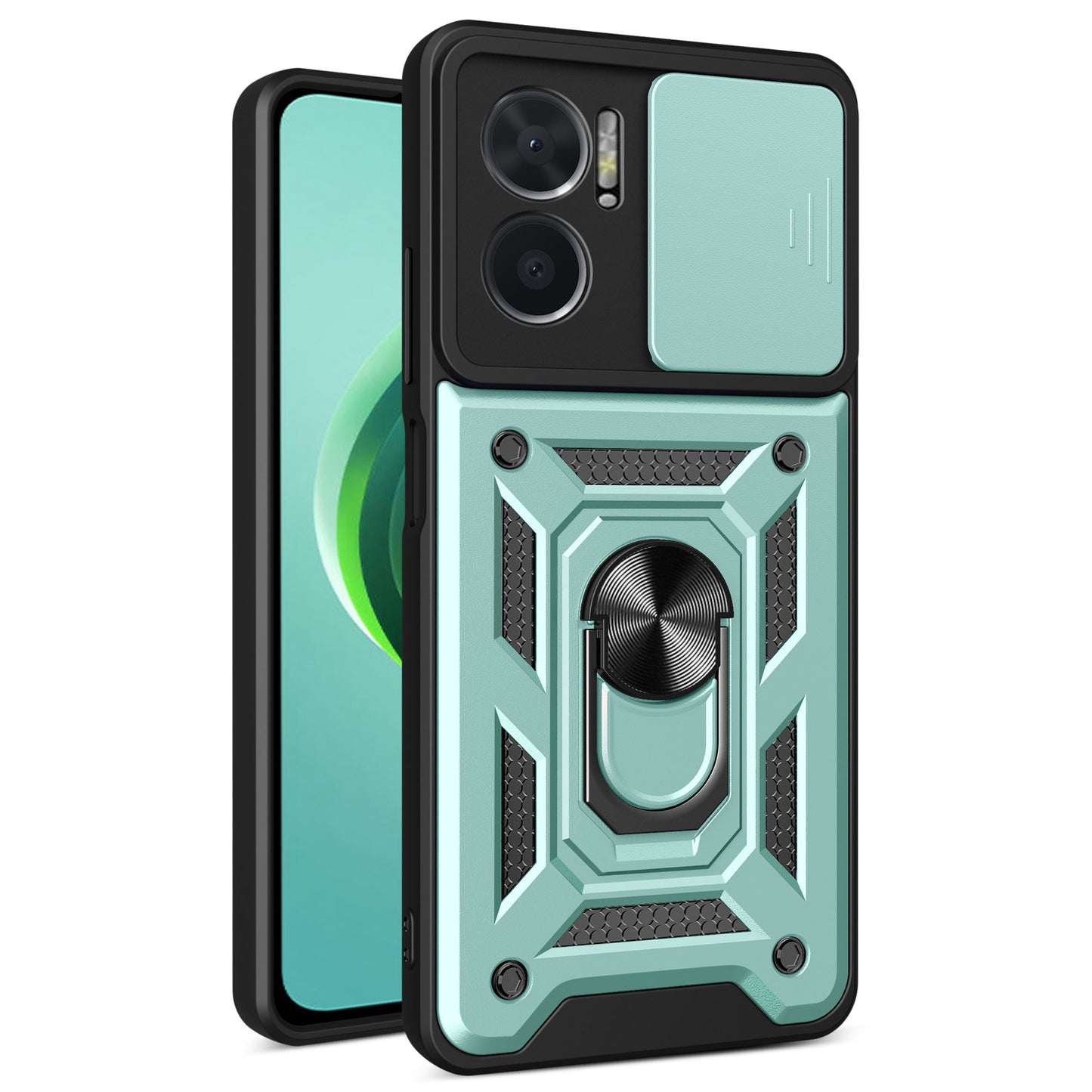 Bump Proof Phone Case for Xiaomi Redmi Note 11E 5G / Redmi 10 5G / 10 Prime+ 5G, PC + TPU Protective Back Cover with Slide Camera Protector and Ring Kickstand