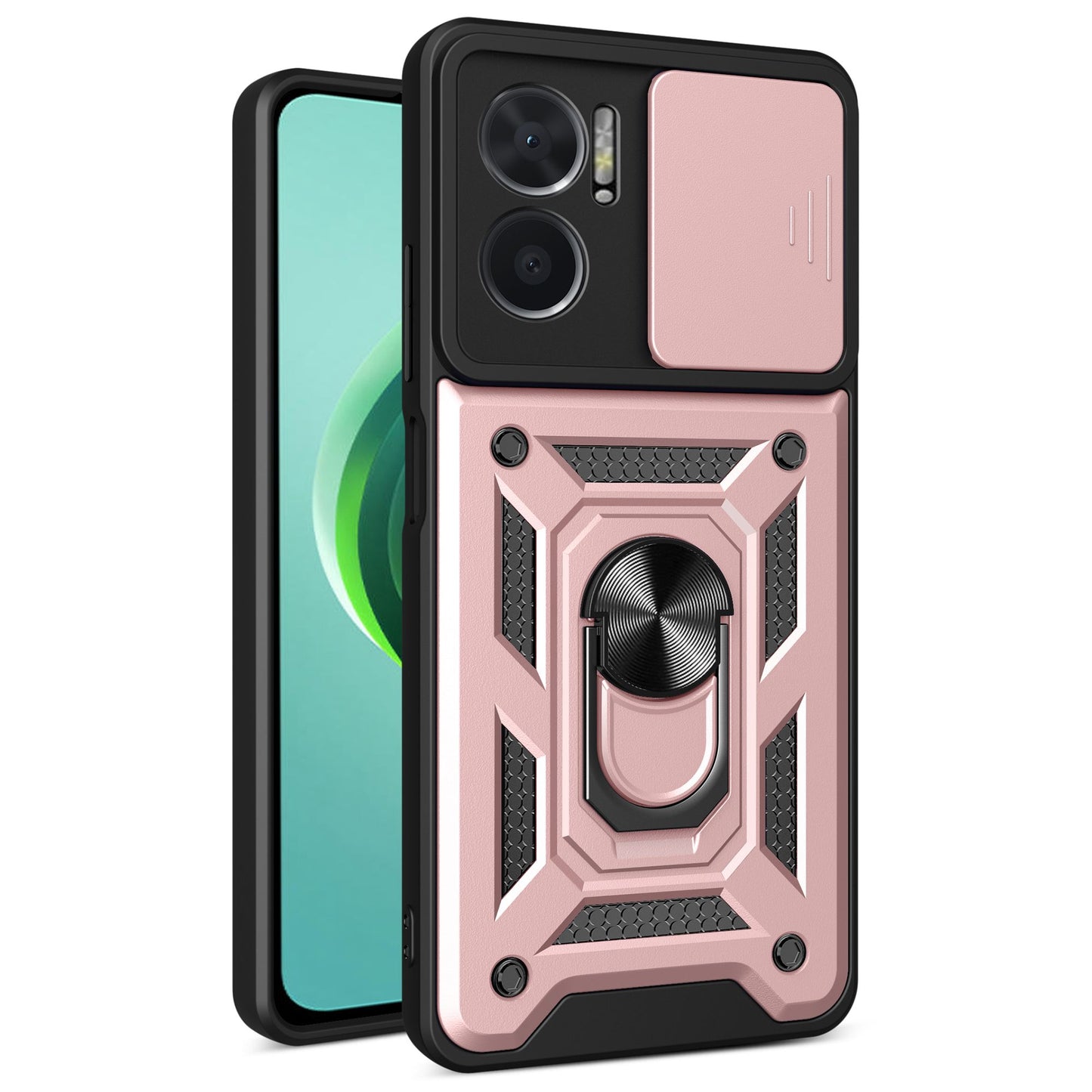 Bump Proof Phone Case for Xiaomi Redmi Note 11E 5G / Redmi 10 5G / 10 Prime+ 5G, PC + TPU Protective Back Cover with Slide Camera Protector and Ring Kickstand