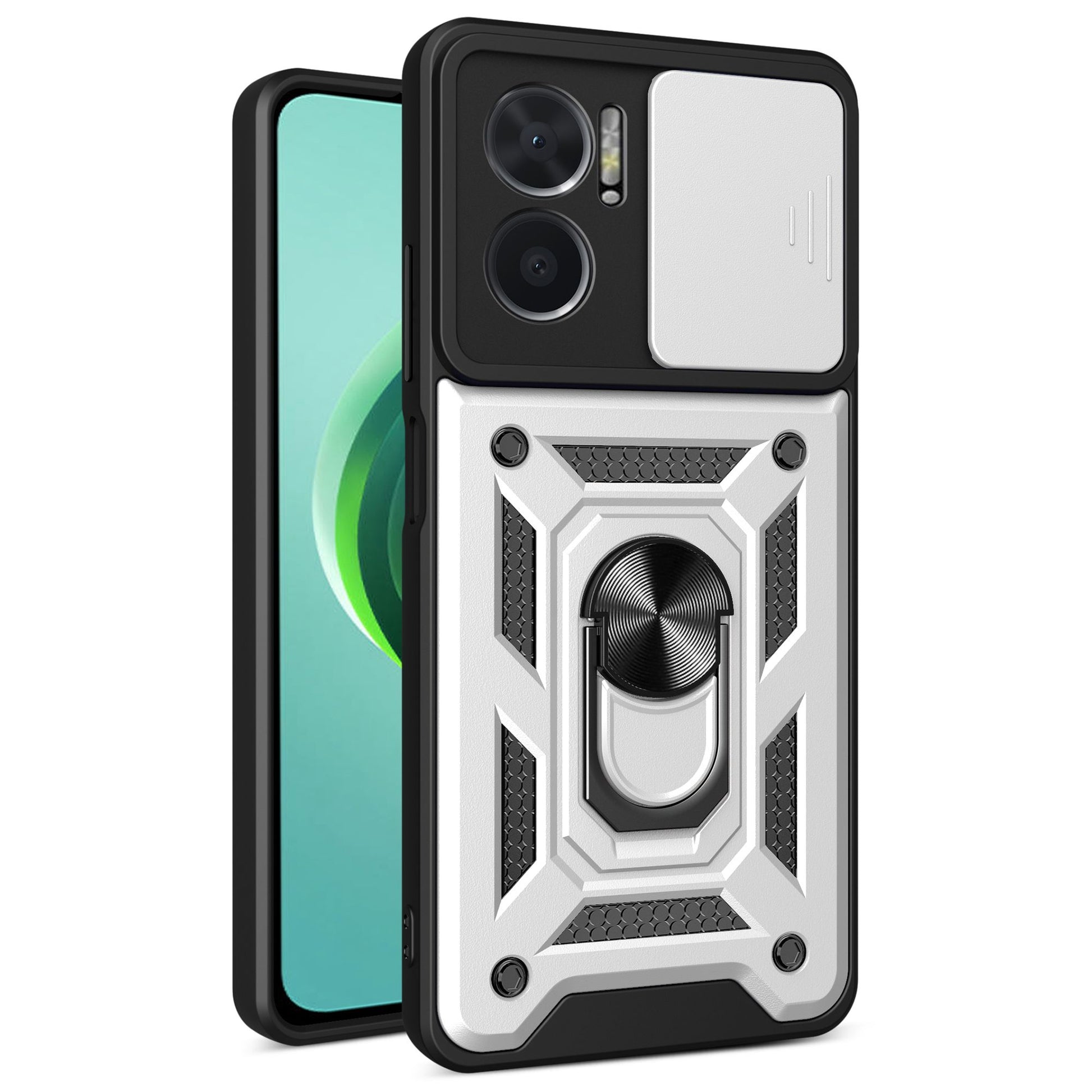 Bump Proof Phone Case for Xiaomi Redmi Note 11E 5G / Redmi 10 5G / 10 Prime+ 5G, PC + TPU Protective Back Cover with Slide Camera Protector and Ring Kickstand