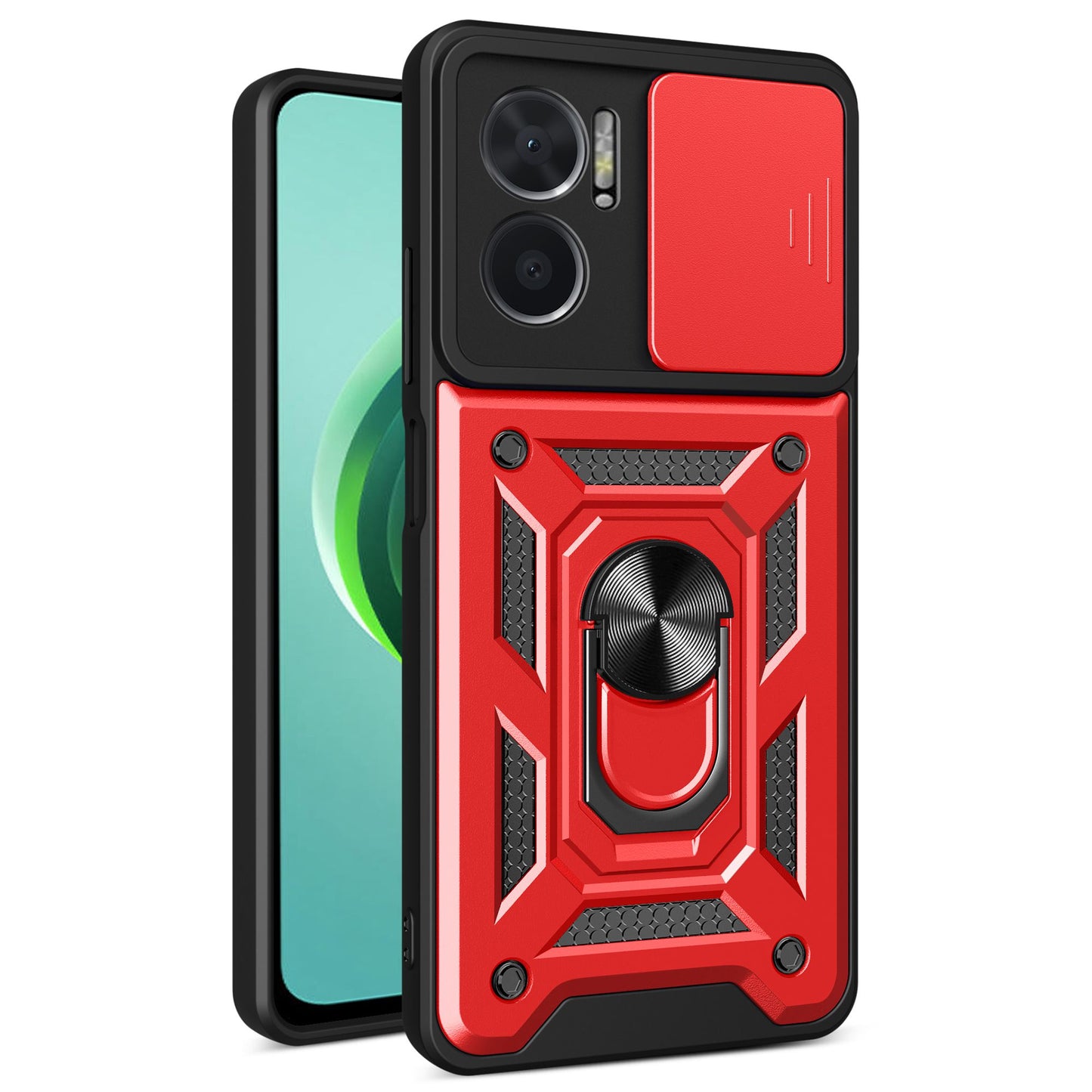 Bump Proof Phone Case for Xiaomi Redmi Note 11E 5G / Redmi 10 5G / 10 Prime+ 5G, PC + TPU Protective Back Cover with Slide Camera Protector and Ring Kickstand
