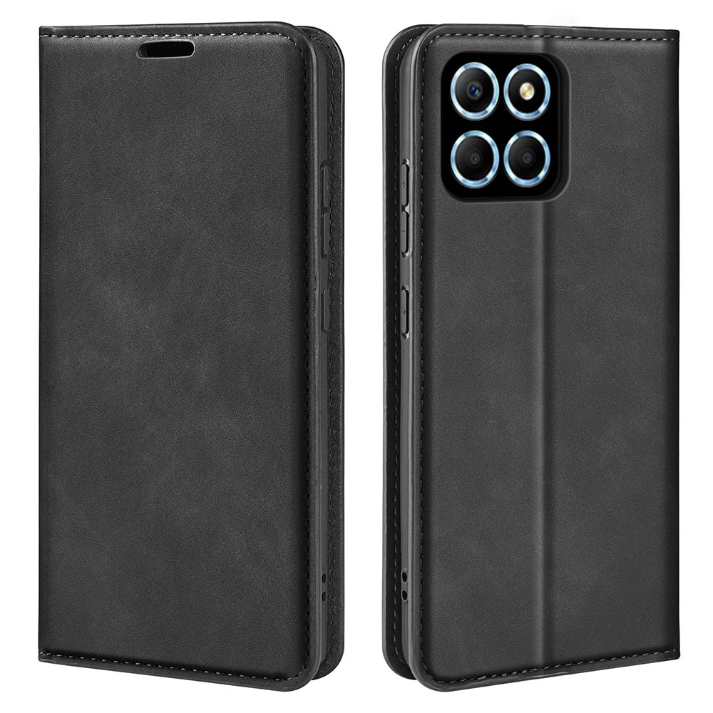 For Honor X8 5G Skin-touch Feeling Magnetic Auto-absorbed Phone Stand Case PU Leather Folio Flip Wallet Cover
