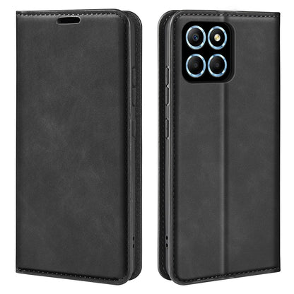 For Honor X8 5G Skin-touch Feeling Magnetic Auto-absorbed Phone Stand Case PU Leather Folio Flip Wallet Cover