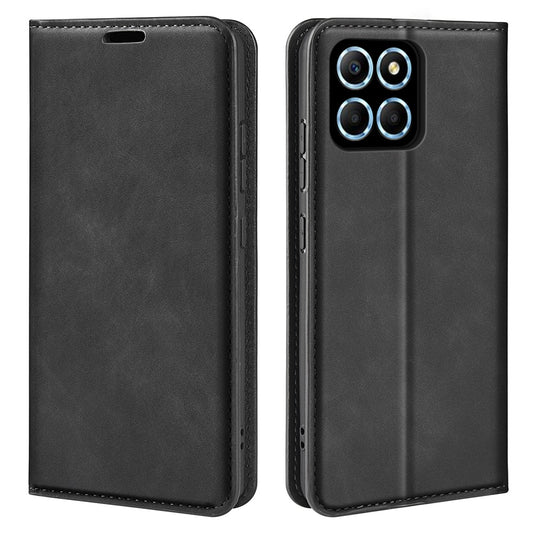 For Honor X8 5G Skin-touch Feeling Magnetic Auto-absorbed Phone Stand Case PU Leather Folio Flip Wallet Cover