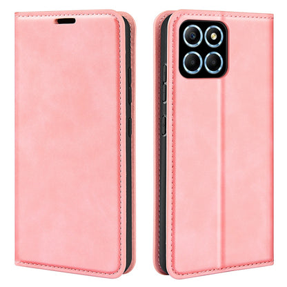 For Honor X8 5G Skin-touch Feeling Magnetic Auto-absorbed Phone Stand Case PU Leather Folio Flip Wallet Cover
