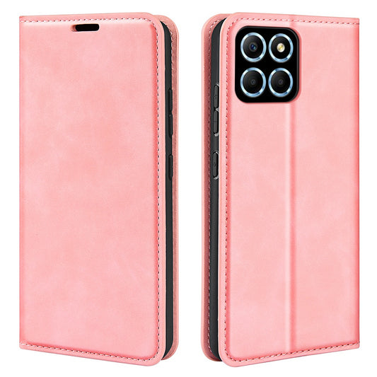 For Honor X8 5G Skin-touch Feeling Magnetic Auto-absorbed Phone Stand Case PU Leather Folio Flip Wallet Cover