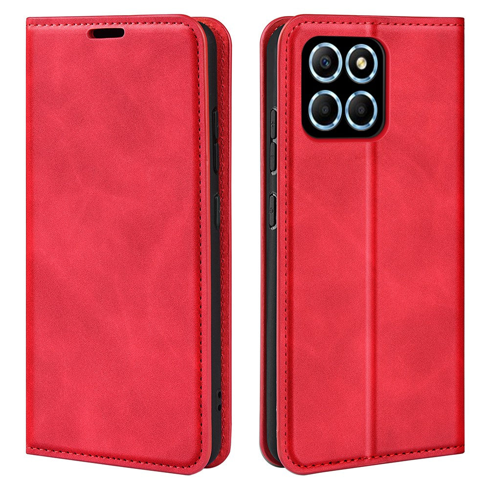 For Honor X8 5G Skin-touch Feeling Magnetic Auto-absorbed Phone Stand Case PU Leather Folio Flip Wallet Cover