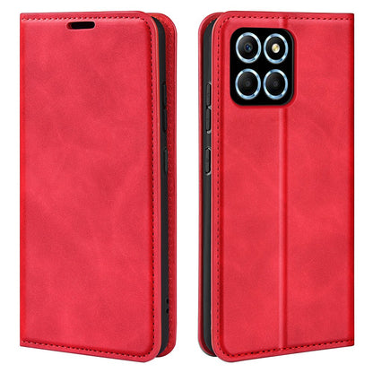 For Honor X8 5G Skin-touch Feeling Magnetic Auto-absorbed Phone Stand Case PU Leather Folio Flip Wallet Cover