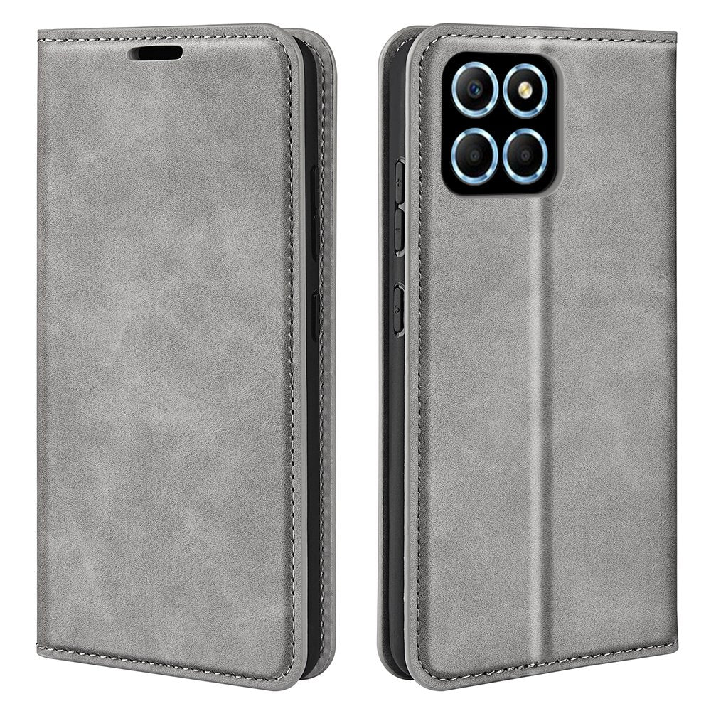For Honor X8 5G Skin-touch Feeling Magnetic Auto-absorbed Phone Stand Case PU Leather Folio Flip Wallet Cover