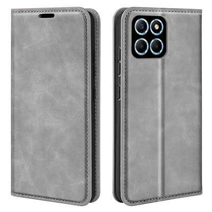 For Honor X8 5G Skin-touch Feeling Magnetic Auto-absorbed Phone Stand Case PU Leather Folio Flip Wallet Cover