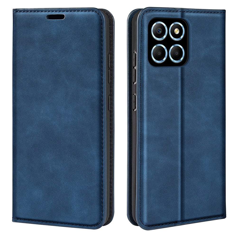 For Honor X8 5G Skin-touch Feeling Magnetic Auto-absorbed Phone Stand Case PU Leather Folio Flip Wallet Cover