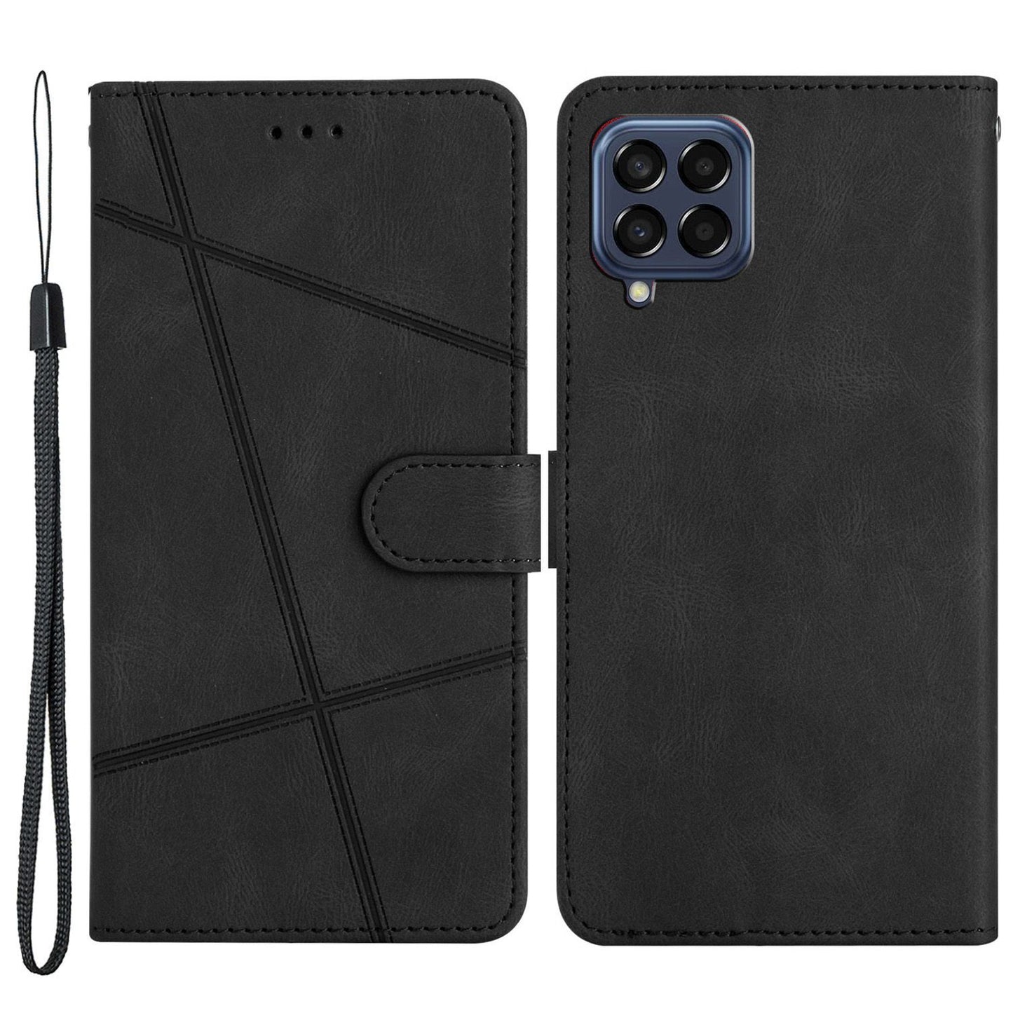 Protective Wallet Case for Samsung Galaxy M53 5G Anti-Fall Phone Case Crazy Horse Texture PU Leather Stand Cover with Strap