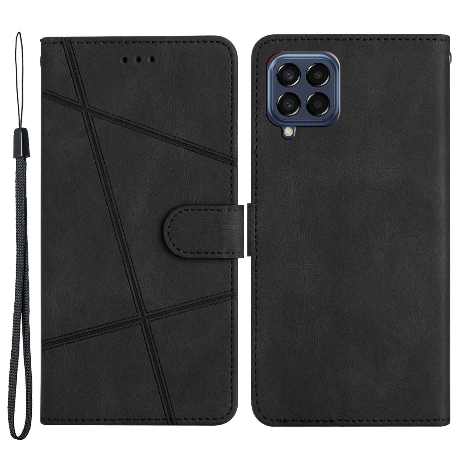 Protective Wallet Case for Samsung Galaxy M53 5G Anti-Fall Phone Case Crazy Horse Texture PU Leather Stand Cover with Strap