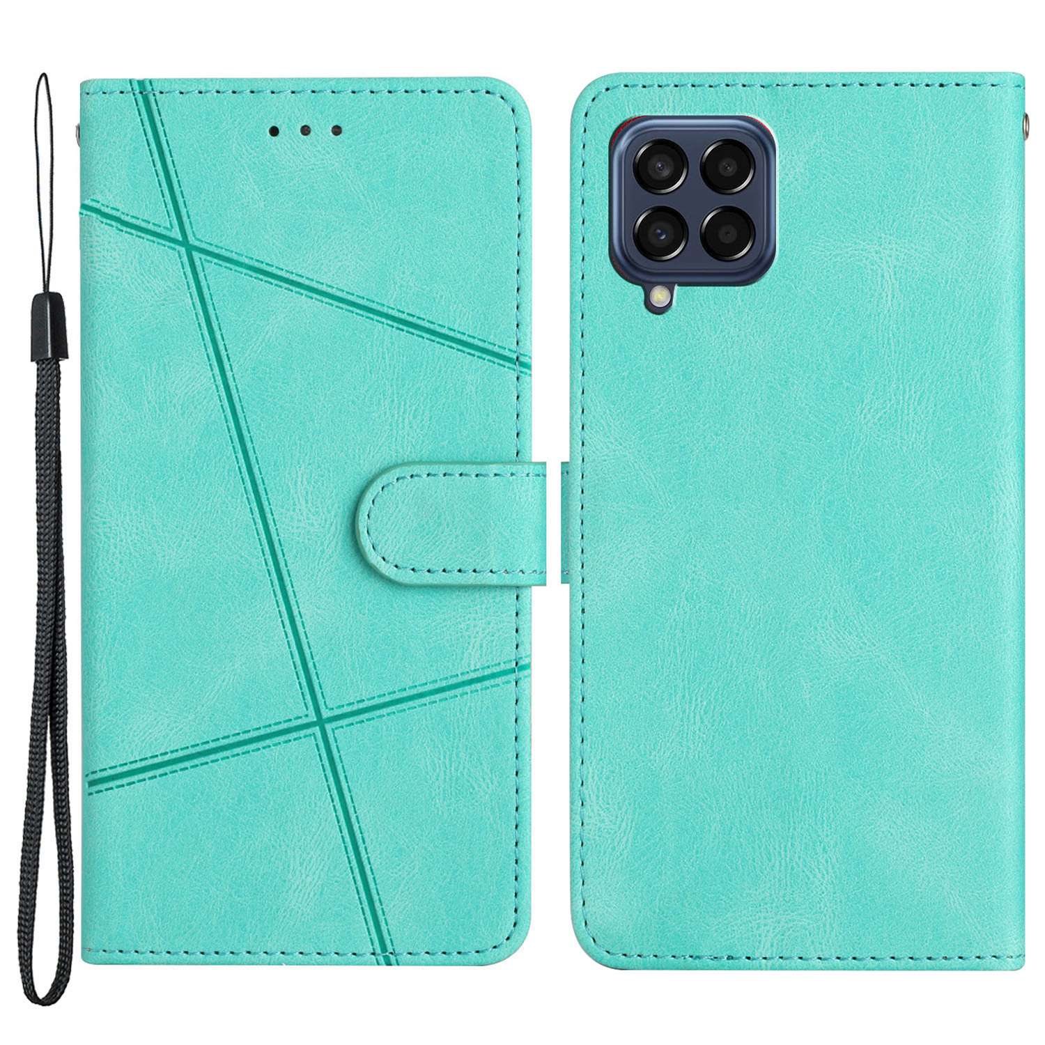 Protective Wallet Case for Samsung Galaxy M53 5G Anti-Fall Phone Case Crazy Horse Texture PU Leather Stand Cover with Strap