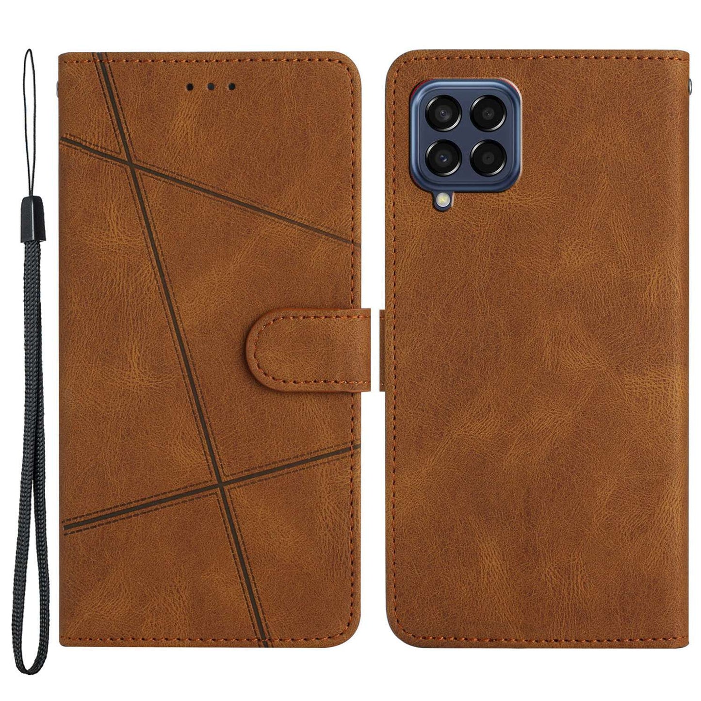 Protective Wallet Case for Samsung Galaxy M53 5G Anti-Fall Phone Case Crazy Horse Texture PU Leather Stand Cover with Strap