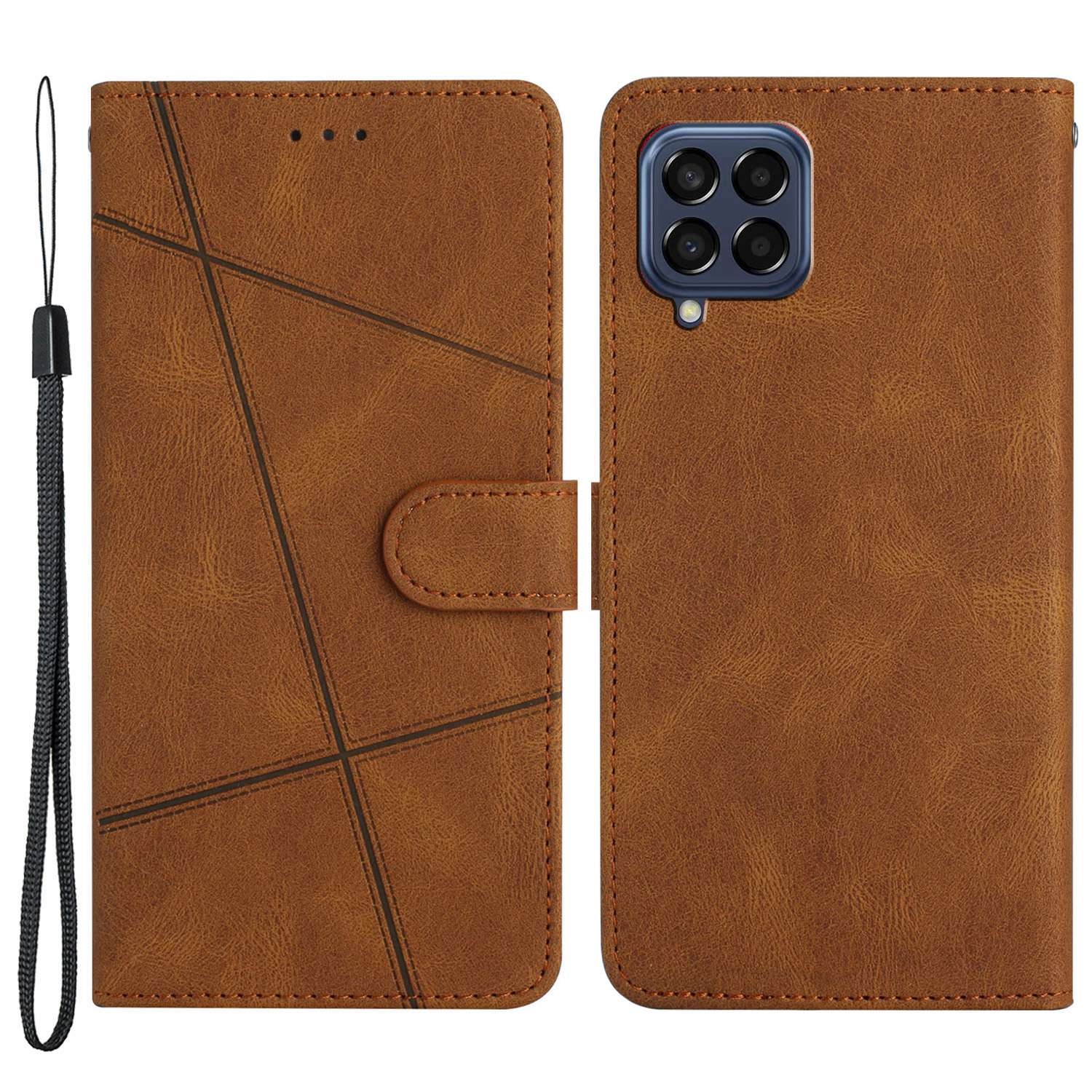 Protective Wallet Case for Samsung Galaxy M53 5G Anti-Fall Phone Case Crazy Horse Texture PU Leather Stand Cover with Strap
