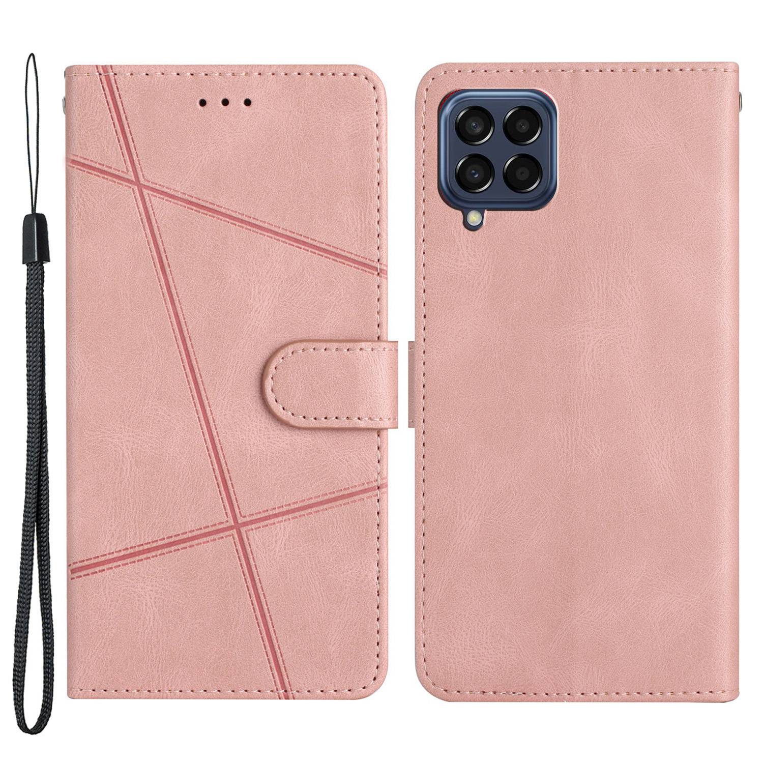 Protective Wallet Case for Samsung Galaxy M53 5G Anti-Fall Phone Case Crazy Horse Texture PU Leather Stand Cover with Strap