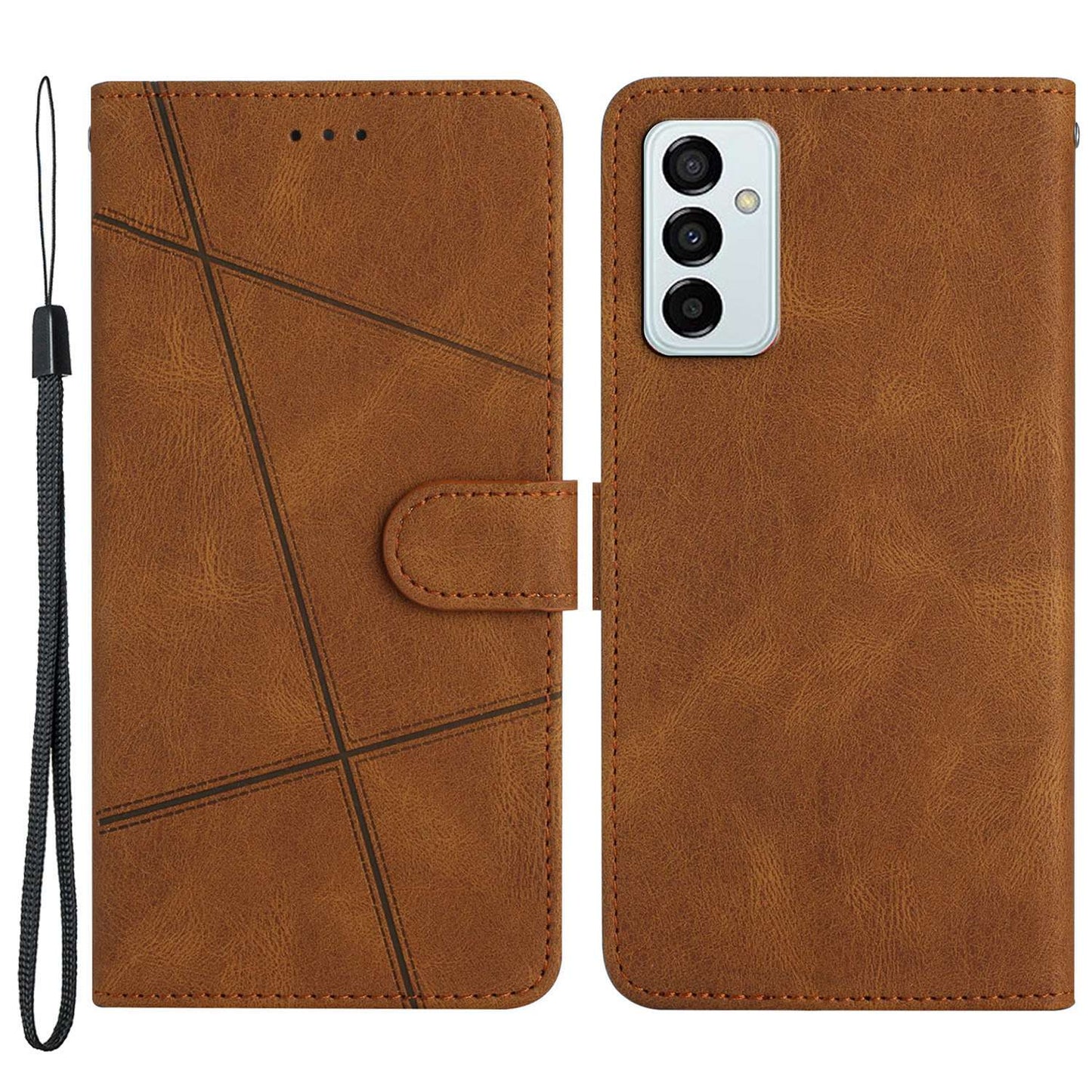 Wallet Phone Case for Samsung Galaxy F23 5G / M23 5G Shockproof PU Leather Cover Crazy Horse Texture Stand Case with Strap