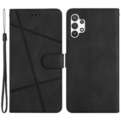 For Samsung Galaxy A13 4G Crazy Horse Texture Wallet Case PU Leather Imprinted Lines Stand Magnetic Closure Folio Phone Cover with Strap