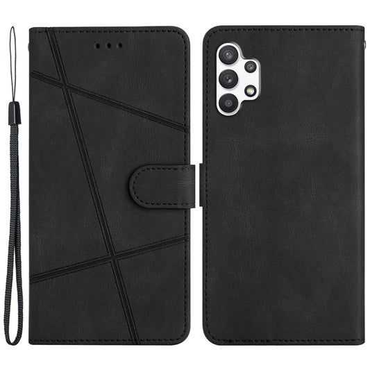 For Samsung Galaxy A13 4G Crazy Horse Texture Wallet Case PU Leather Imprinted Lines Stand Magnetic Closure Folio Phone Cover with Strap