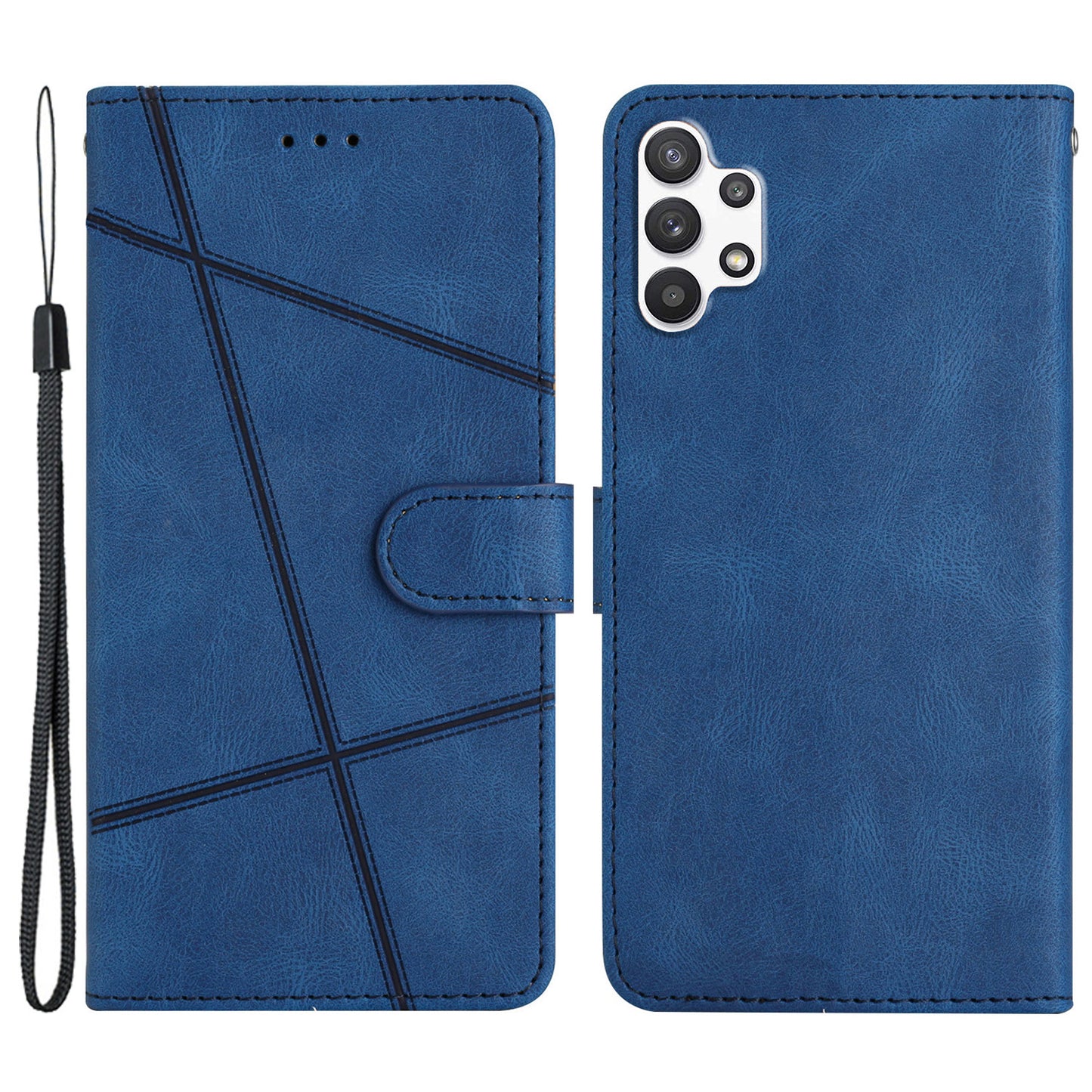 For Samsung Galaxy A13 4G Crazy Horse Texture Wallet Case PU Leather Imprinted Lines Stand Magnetic Closure Folio Phone Cover with Strap