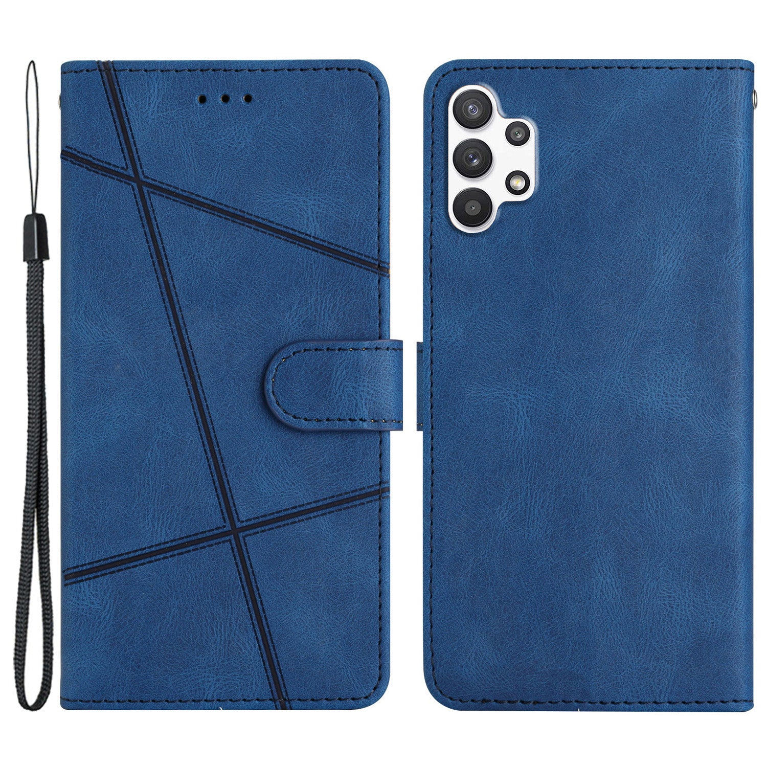 For Samsung Galaxy A13 4G Crazy Horse Texture Wallet Case PU Leather Imprinted Lines Stand Magnetic Closure Folio Phone Cover with Strap