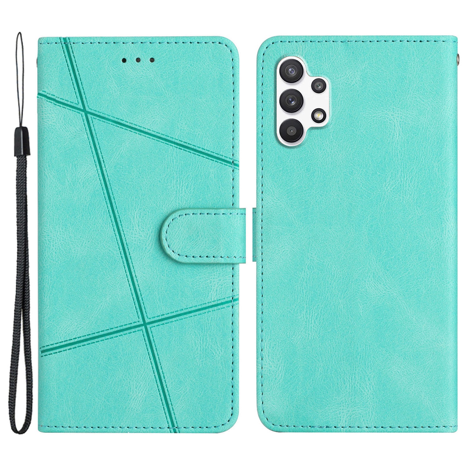For Samsung Galaxy A13 4G Crazy Horse Texture Wallet Case PU Leather Imprinted Lines Stand Magnetic Closure Folio Phone Cover with Strap