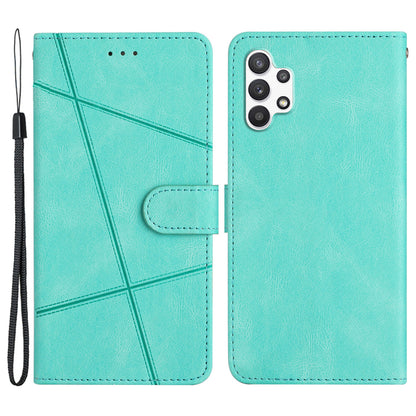 For Samsung Galaxy A13 4G Crazy Horse Texture Wallet Case PU Leather Imprinted Lines Stand Magnetic Closure Folio Phone Cover with Strap