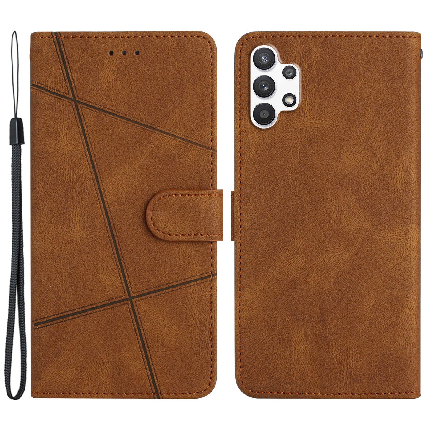 For Samsung Galaxy A13 4G Crazy Horse Texture Wallet Case PU Leather Imprinted Lines Stand Magnetic Closure Folio Phone Cover with Strap